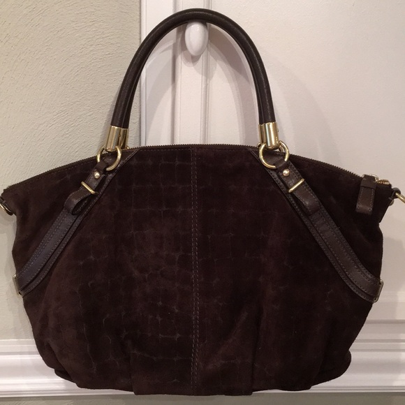 Coach 15949 Brown Suede Satchel w/ Purple Interior - Picture 2 of 8